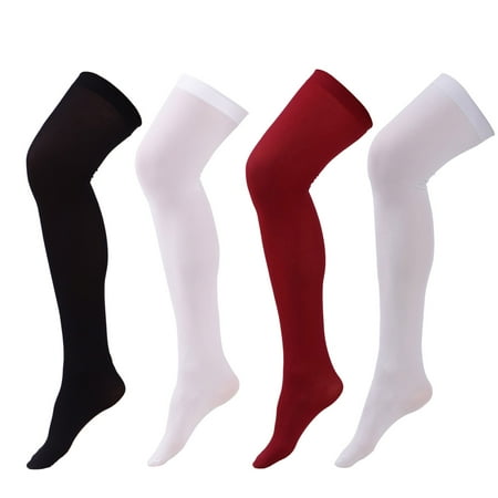 - HDE Women's 4 Pack Stockings Solid Color Over The Knee Nylon Thigh High Tights