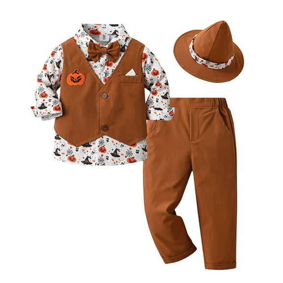 Toddler Baby Boy Pumpkin Gentleman Suit Halloween 3PCS Outfits Set 6M-5T