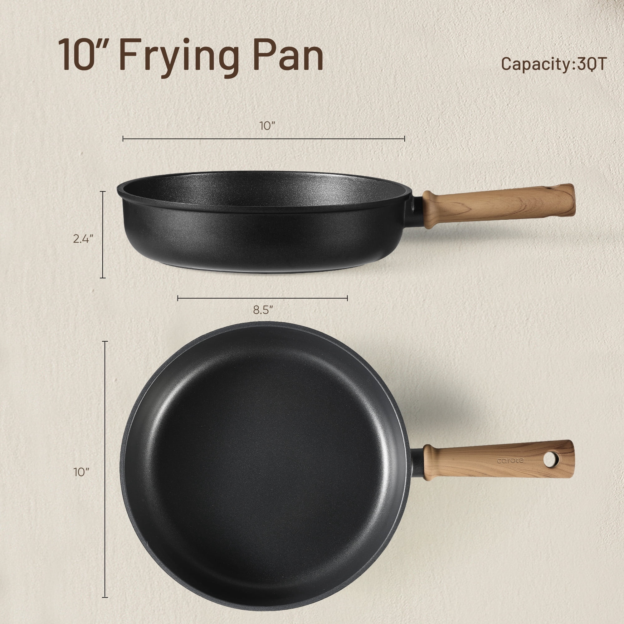 Carote Titanium Nonstick Frying Pan Skillet, 10" Nonstick Fry Pan Without Glass Lid, Induction Compatible, Black