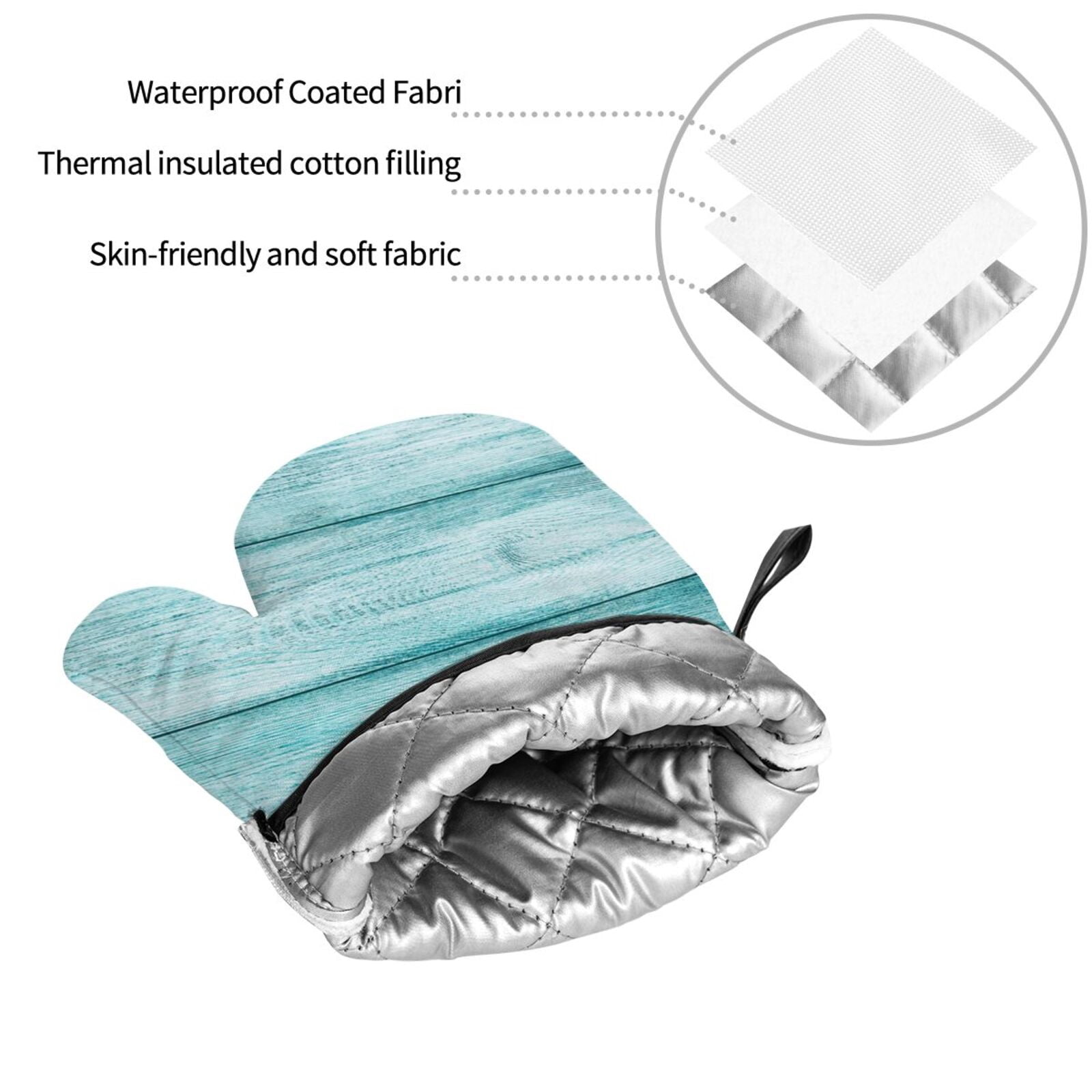 Naloa Teal Turquoise Wood Oven Mitts and Pot Holders 4 pcs Set, Cooking Baking Grilling Kitchen Oven Glove for Cooking