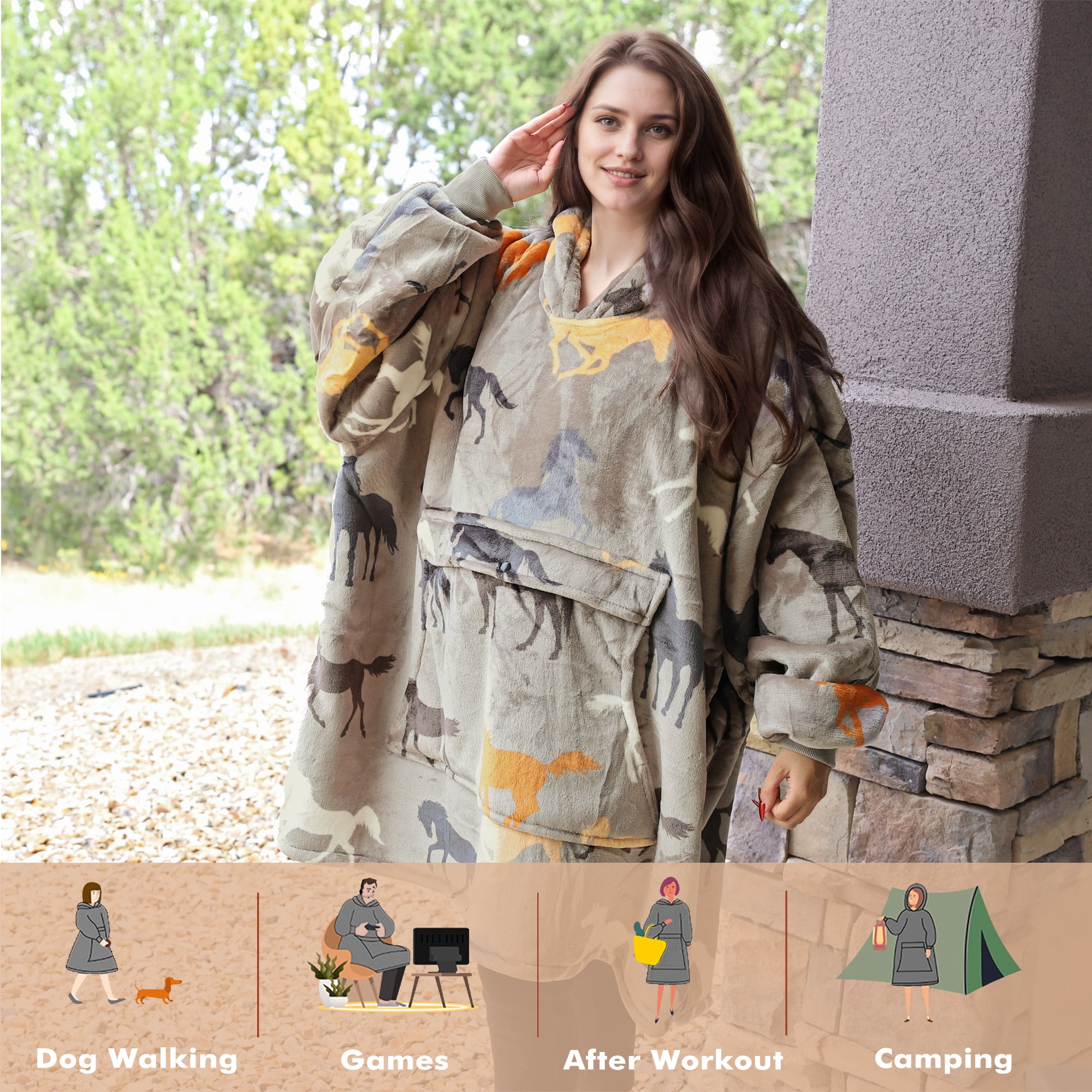 Tirrinia Oversized Blanket Hoodie, Wearable Fluffy Sherpa Blanket, Cozy Sweatshirt Blanket Gift for Adult Women Men Girlfriend