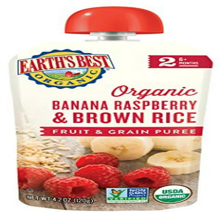 Earth's Best Organic Stage 2, Banana, Raspberry & Brown Rice, 4.2 Ounce Pouch (Pack of 12) (Packaging May (Best Store Bought Baby Food)