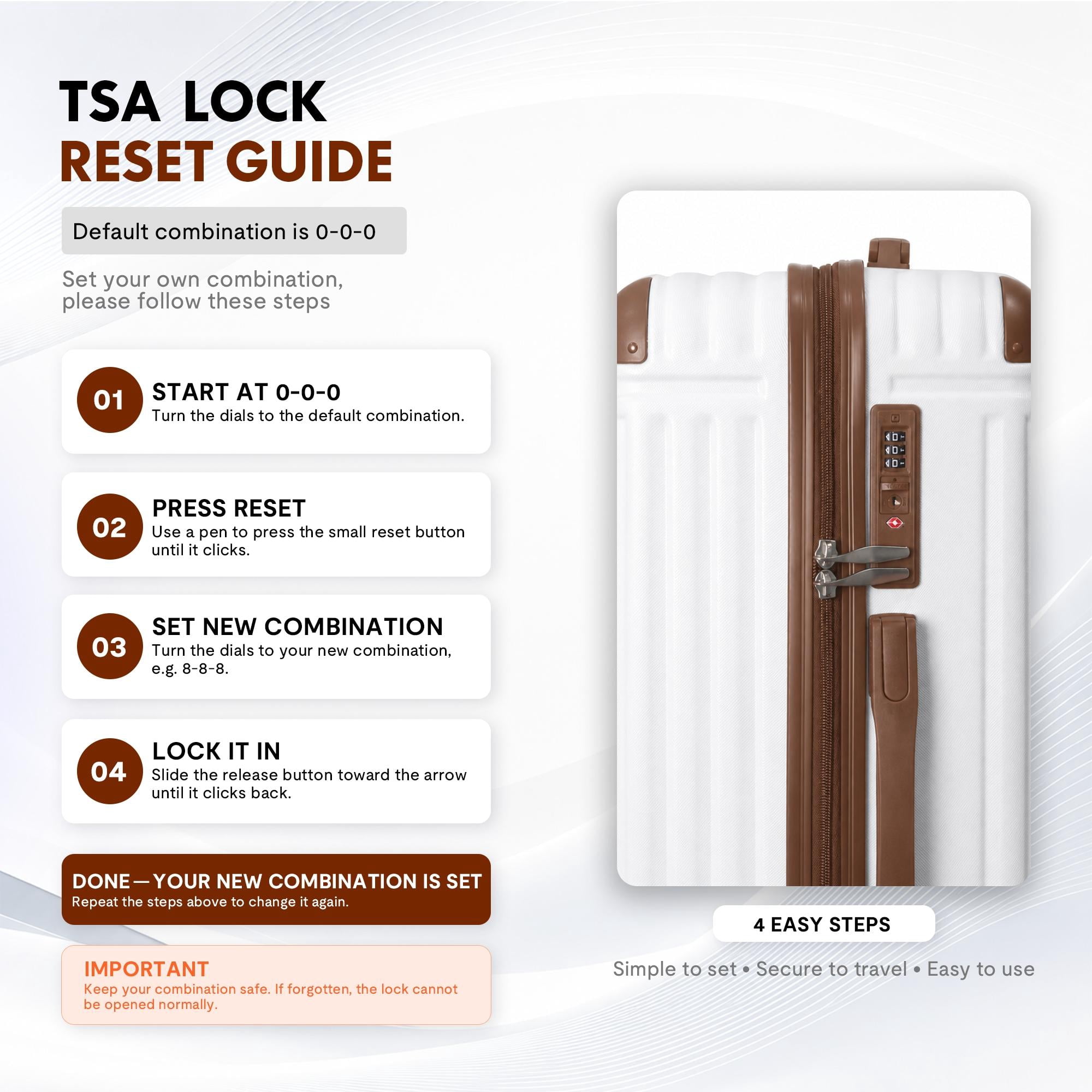 3-Piece ABS Hardshell Luggage Set, Lightweight Scratch-Resistant Suitcases with Silent Spinner Wheels & TSA Lock, White