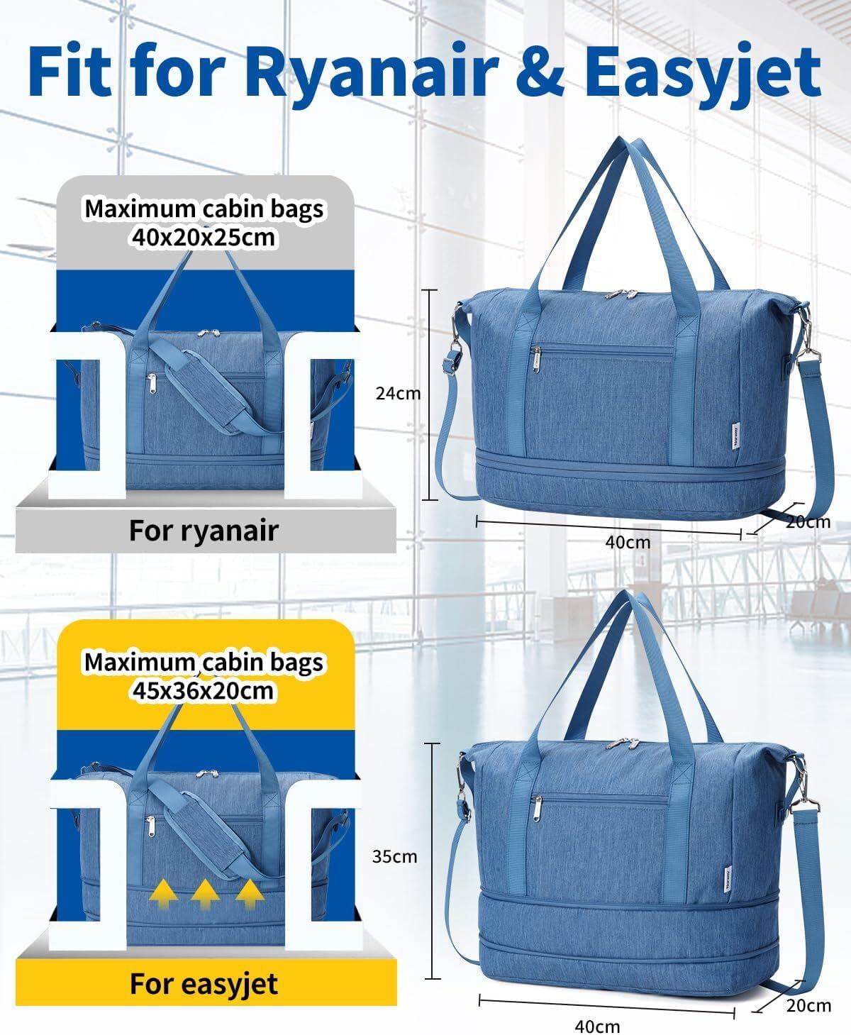 Travel Duffel Bag for Spirit Airlines Personal Item Bag 18x14x8 Underseat Carry on Cabin Bags Underseat, Expandable Weekend Overnight for Women Men