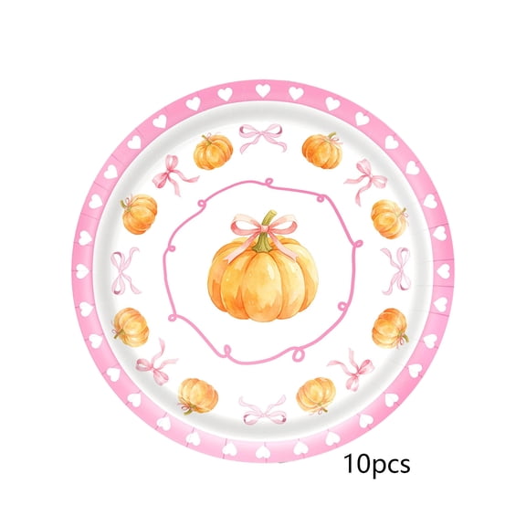 Elainilye Pumpkin Party Plates 10-Piece Fall Bow-Ties Theme, Thanksgiving Paper Plates for Dinner, Dessert, Holiday Table Setting.