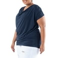 thumbnail image 5 of Wright's Women's Plus Size Draped Front Cowl Neck Short Sleeve Blouse Top, Size 1X-5X, 5 of 7