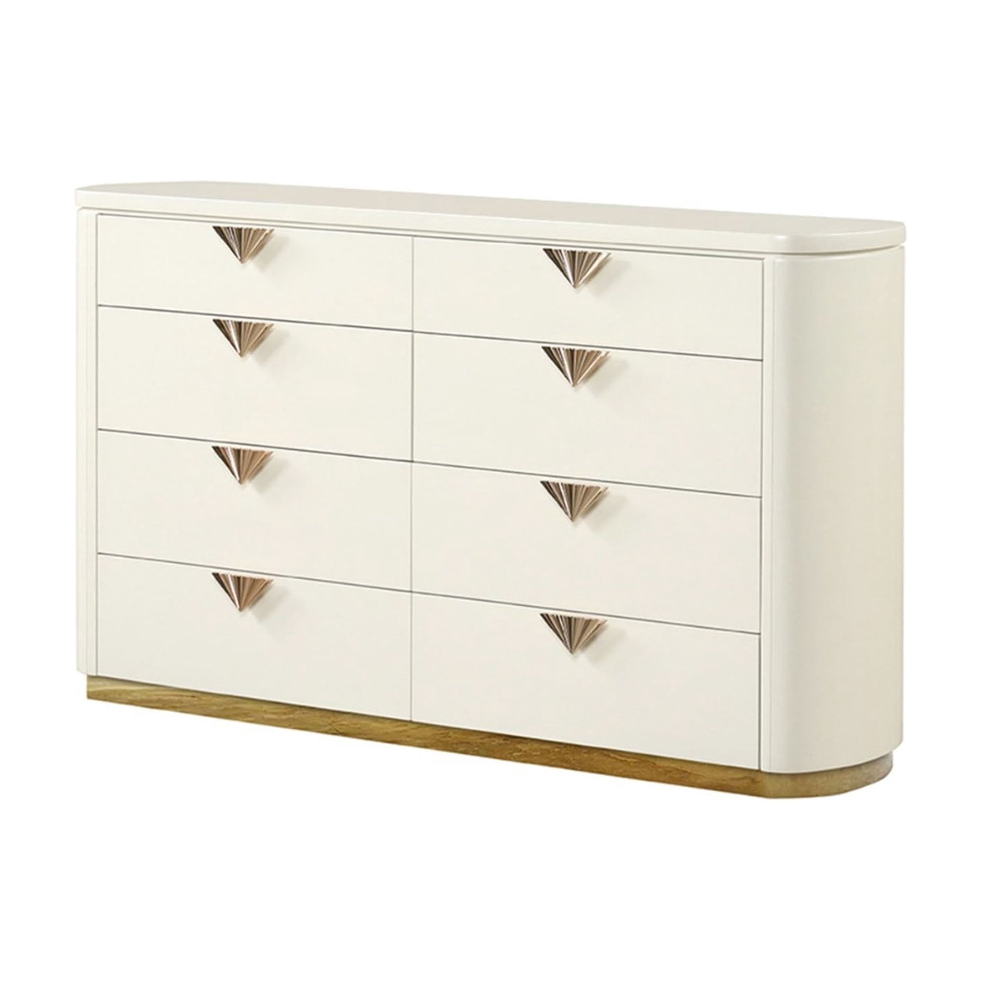 JERFIT Modern 8-Drawer Dresser with Gold Accents Beige Wood Bedroom Storage Chest Wide Contemporary 6-Drawer Chest of Drawers