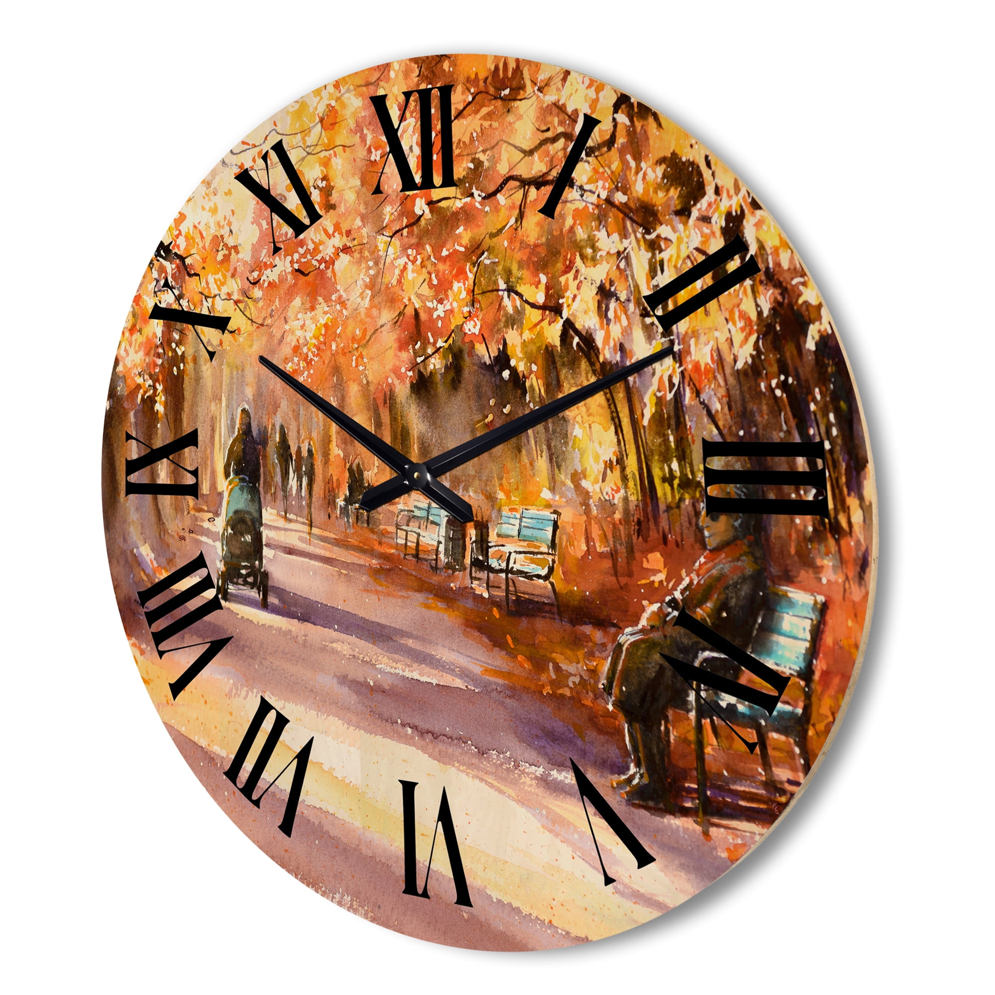 Designart 'Path In The Park In Sunny Autumn Day' Country Wood Wall Clock