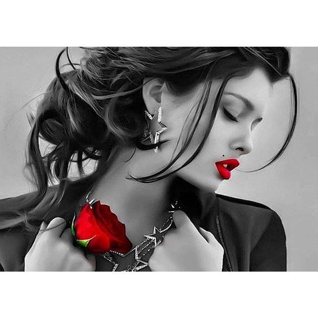 Pintura de diamantes (DE9100) 5D DIY Rose Woman Full Round Rhinestone Home Art Picture 45x60cm FLhrweasw Nuevo