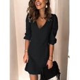 thumbnail image 2 of Vestido de cuello en V para mujer, nuevo vestido coreano sólido elegante, minivestido holgado de oficina para mujer, 2 of 5