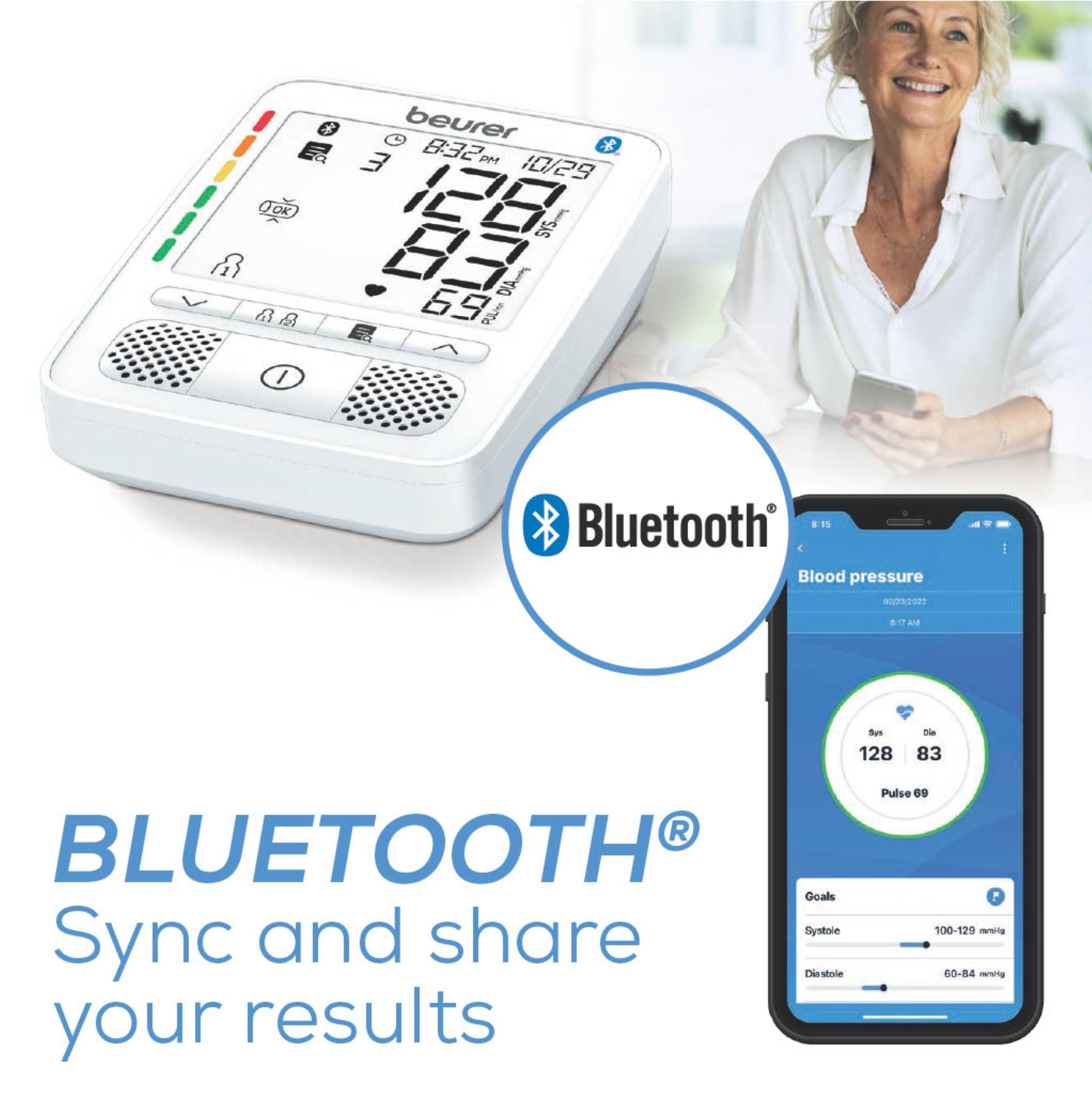Beurer Premium 800 Blood Pressure Monitor with Bluetooth and Speaker, FSA & HSA Eligible, Talking Function, Stores 240 Readings for 2 Users, Wide-Range Upper Arm Cuff