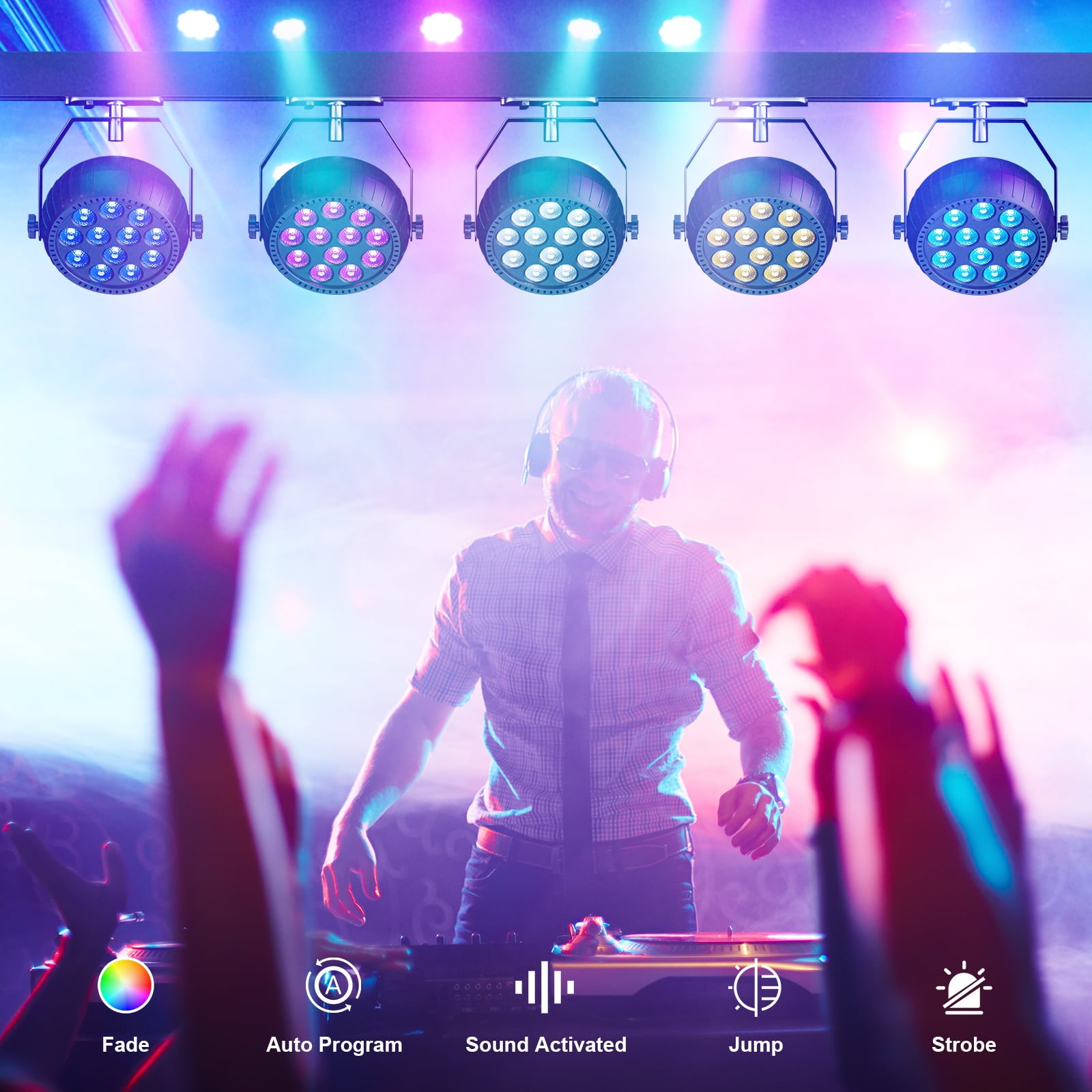 4Pack Rechargeable LED Par Can Lights, 50W RGB Wireless Uplighting, Battery Powered Stage Lights for DJ Wedding Party Events