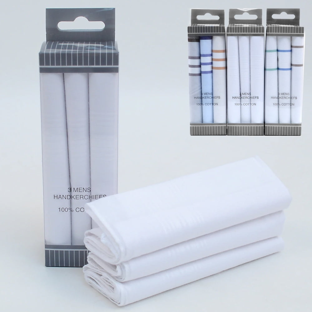 Men's 6 Pack of White 100% Cotton Premium Designer Handkerchiefs Hankie Hankys 