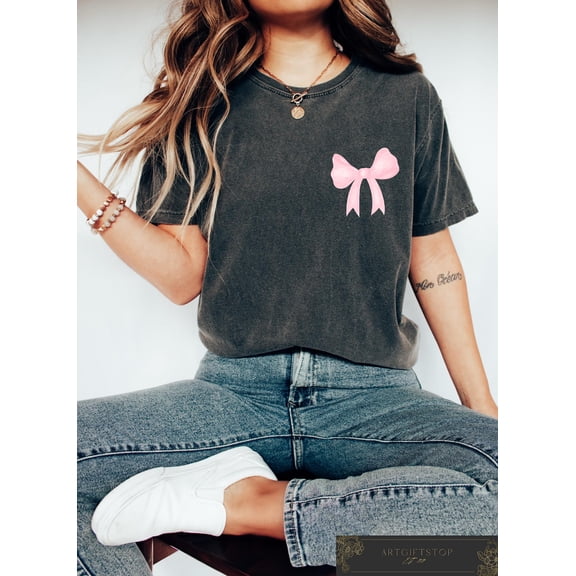 Comfort Pink Coquette Shirt, Pink Bow Tshirt, Girly Aesthetic Tee, Coquette Bow T-shirt, For Her, Cute Ribbon Crewneck For Women, F3243