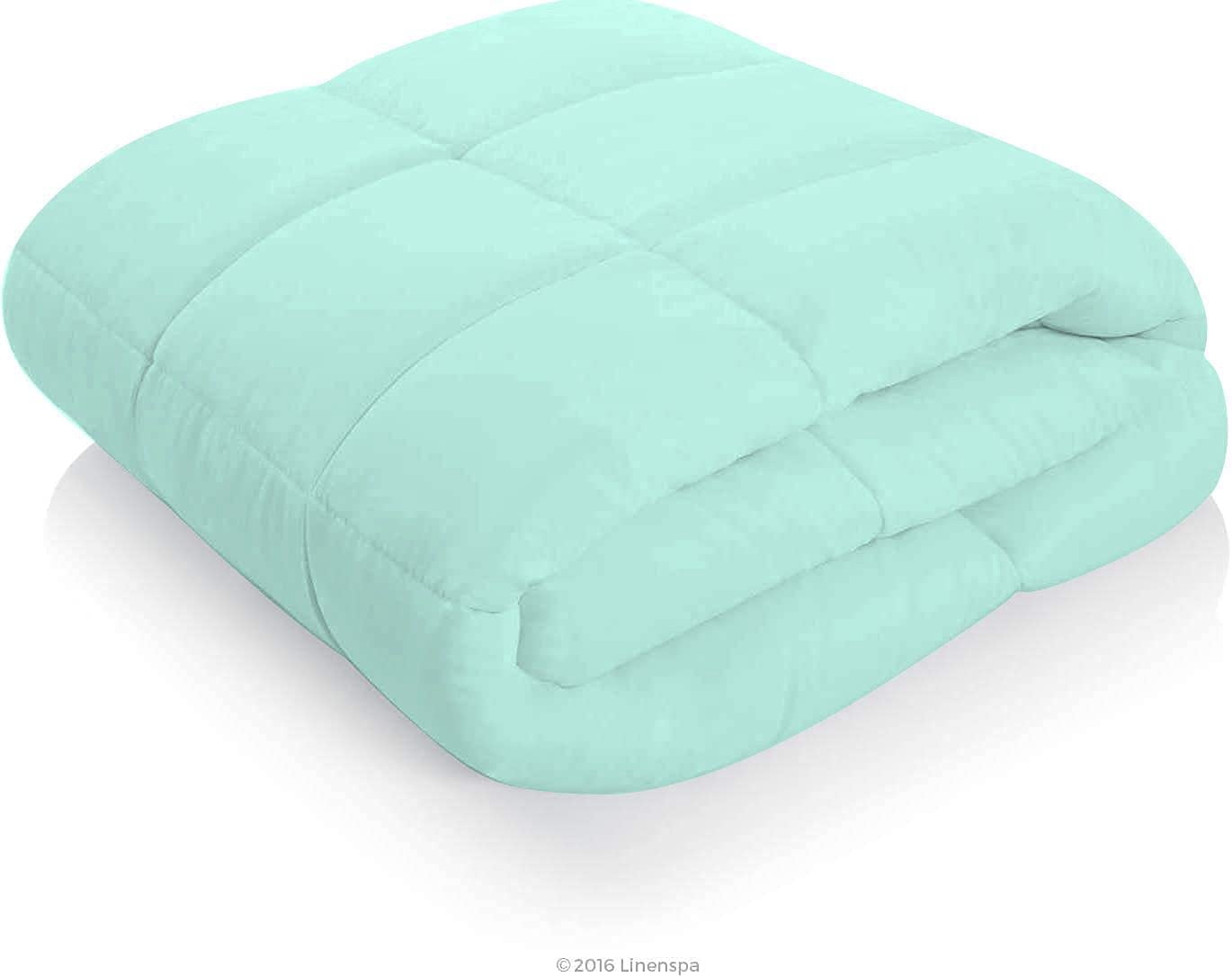 Roch Linen Lightweight All Season Down Alternative Comforter - 100% Cotton and Soft Quilted Duvet Insert, Cooling Comforter for Warm Weather/Hot Sleepers -(Full/Queen, Aqua Blue)