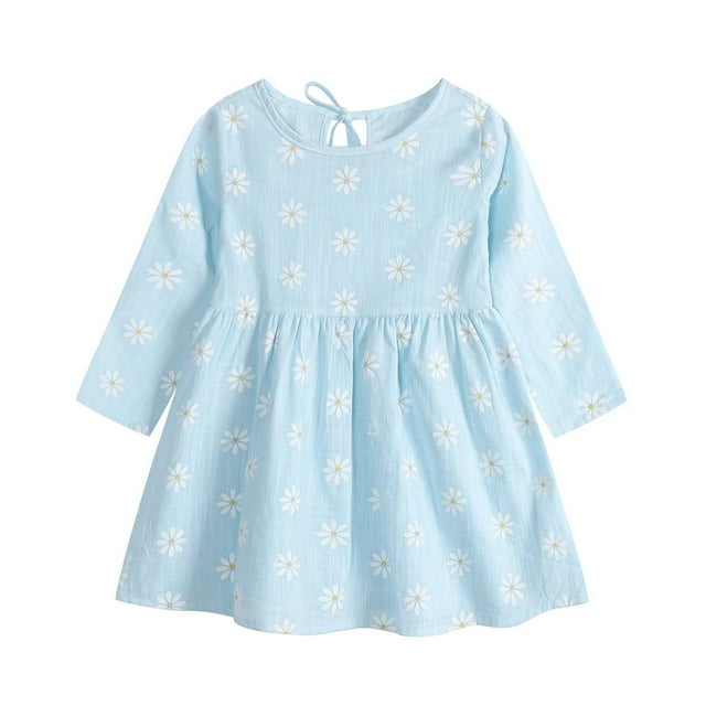 Odeerbi Niñas Manga Larga Floral Vestido Algodón Princesa Infantil Primavera A-Line Dress