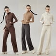 thumbnail image 3 of Conjunto deportivo de 2 uds para mujer, traje de Yoga liso elástico con cremallera, camisa de manga larga, mallas de cintura alta, ropa de gimnasio de entrenamiento transpirable, 3 of 5