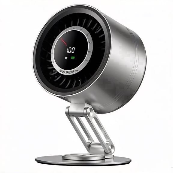 Yison Smart 12H Cordless Metal Desk Fan, USB Rechargeable Silent Table Air Circulator, Titanium Silver