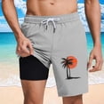 thumbnail image 2 of UVEASISHA Men Fashion Vacation Shorts Sunset Coconut Tree Print 2-In-1 Swim Trunks Elastic Drawstring Quick Dry Beach Shorts with Compression Liner Gray XXL, 2 of 7
