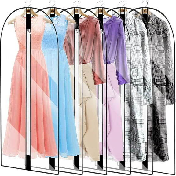 6 Pack 55 in Clear Hanging Clothing Zippered Garment Bag - Waterproof, Dustproof, Mildew Resistant, Moth Proof Garment Covers Bags for Wardrobe Storage and Travel