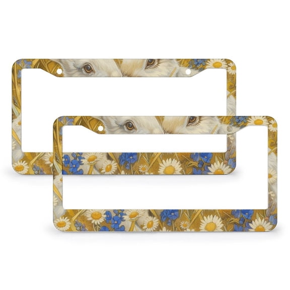 2 Pack Easter Yellow Floral Garland Bunny License Plate Frames Colored Spring Flower Grass Around The Rabbit Car Front License Plate Frame Stainless Aluminum 2 Round Holes for Women