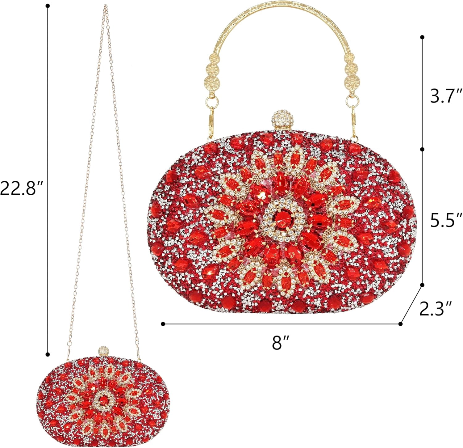 Kwuty Rhinestone Clutch Purses for Women Evening Wedding Formal - Round Pearl Clasp Handbag - Crystal Diamond Bag