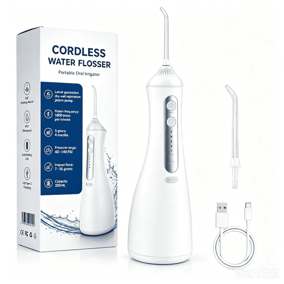 Lefinee Water Flosser, Cordless, 320ml Removable Water Tank, 3 Pressure Modes, IPX7 Waterproof