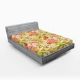 thumbnail image 2 of Ambesonne Floral Design Fitted Sheet, Asian Flowers Dreamy, King Size, Apple Green Coral, 2 of 5
