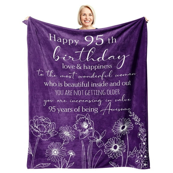 LHSHID 95th Birthday Gifts for Women Decorations Blanket 95 Year Old Present Ideas Happy Birthday Gifts for Mom Wife Grandma Friends Fleece Blanket 30x40in