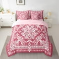 thumbnail image 2 of Manfei Retro Baroque Floral 7pcs Bedding Comforter Set,Vintage Damsk Queen Bedding Sets,Pink White Queen Sheet Sets For Men Women,Super Cozy Room Decor Reversible, 2 of 8