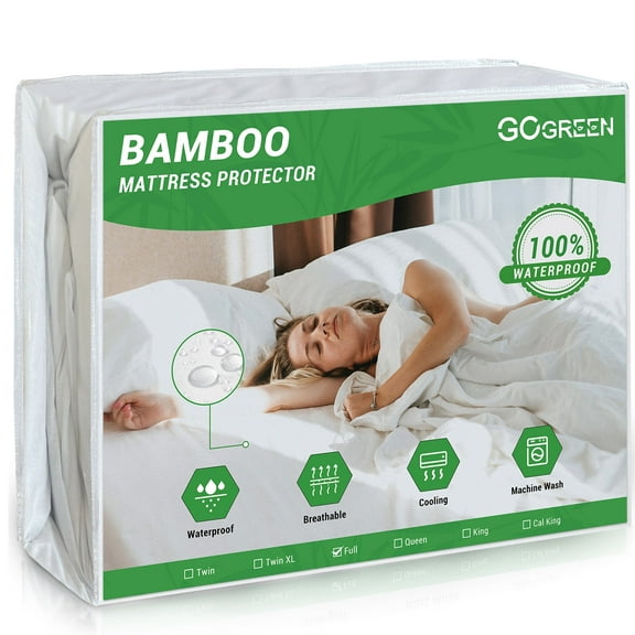 Gogreen Protège-Matelas Imperméable, Housse de Matelas Respirante et Rafraîchissante avec Poche Profonde, Protège-Matelas en Plastique Ajusté 6 Pouces-15 Pouces (Jersey de Bambou, Double 54"x75 Pouces)