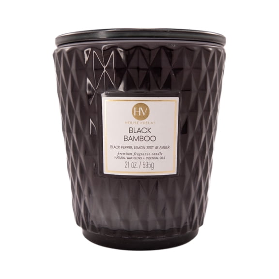 House of Velas Diamante Candle Collection, 21 oz, 3 Cotton Wicks, Black Bamboo, Large Glass Jar