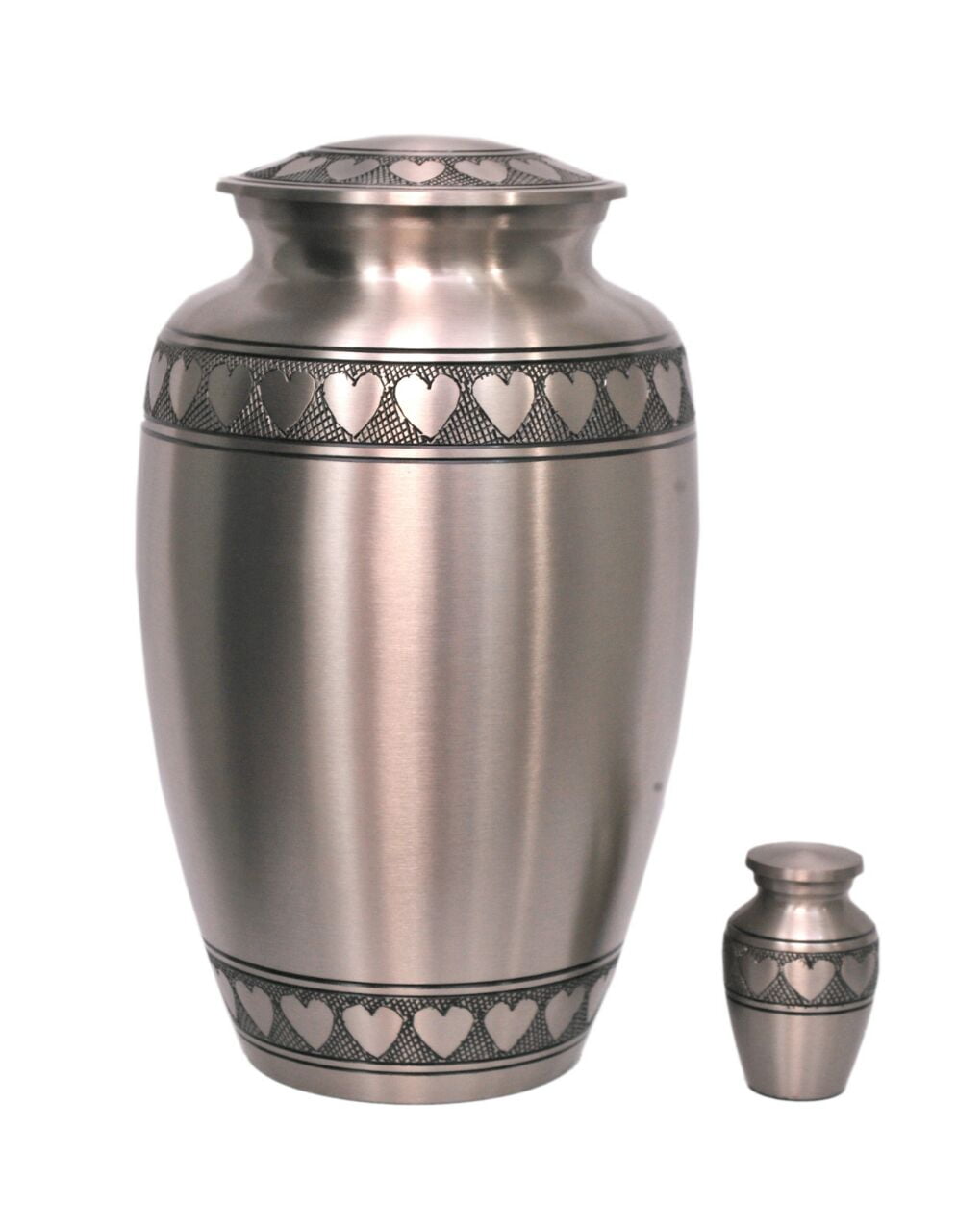 MEMORIALS4U Classic Pewter with Heart Band Cremation Urn - 100% Handcrafted Large Pewter Heart Urn - Solid Brass Affordable Pewter Urn for Human Ashes - Adult Funeral Urn Deal with Free Keepsake