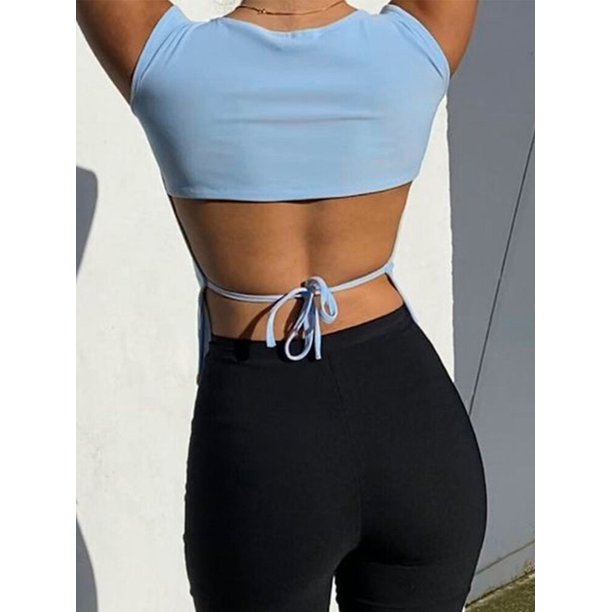 Top de mujer Y2K con cordones y espalda descubierta, camiseta sin mangas de punto sólido, camisetas, Top corto Sexy, trajes de Club nocturno, ropa de calle 2023, tanques básicos Tan Jianjun unisex