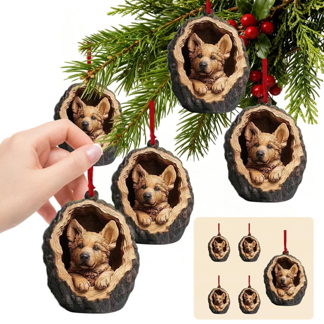 Uklsqma Christmas Acrylic Animal Ornaments Set 5Pcs | Flat 2D Multicolor Owl Raccoon Tree Pendants | Durable Holiday Decorations with Hanging String | Xmas Tree, Wreath, Wall Decor Gifts