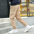 thumbnail image 2 of Boys Cargo Pants Wide Leg Baggy High Elastic Multi Pockets Lightweight Cotton Solid Color Streetwear Basketball 7-14 Years, 2 of 9