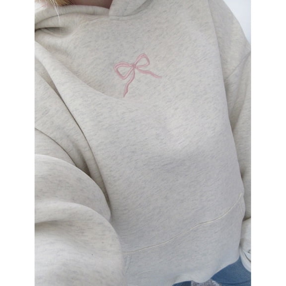Womens Floral Bowknot Pattern Graphics Oversized Hoodie Pullover Top Long Sleeve Loose Fit Sweatshirts with Pocket
