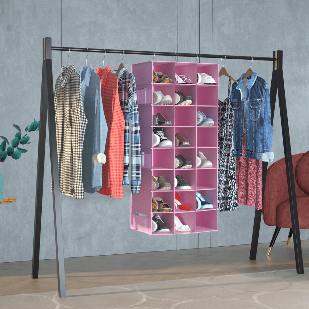 coastal rose Hanging Shoe Organizer for Closet, 24 Sections Shoe Holder Hanger Rack, Space-saving Shoe Organizers and Storage