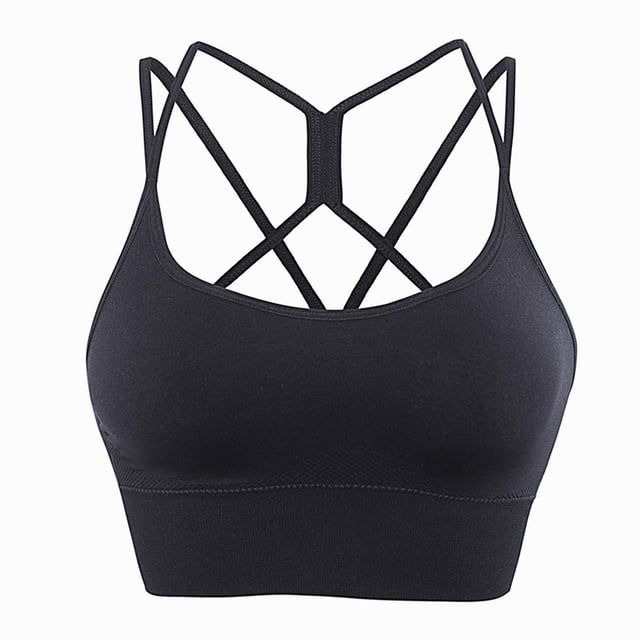 Ropa interior deportiva para mujer con almohadilla cruzada en la espalda, ropa interior deportiva con cordones, ropa interior de Yoga de soporte medio con copa desmontable