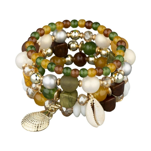 4pcs Bohemia Capa Pulsera Cordón de cuentas Set Pulsera elástica