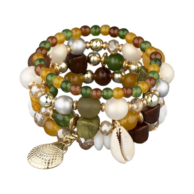 4pcs Bohemia Capa Pulsera Cordón de cuentas Set Pulsera elástica