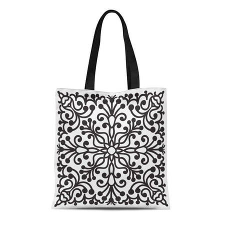 SIDONKU Canvas Tote Bag Moroccan Zentangle Black and White Flower Mandala the Best Durable Reusable Shopping Shoulder Grocery (Best Shopping In Morocco)