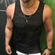 thumbnail image 2 of Camisa de encaje para hombre Ahueca hacia fuera el cuello redondo Transpirable Elegante Suave Hombres Sin mangas Ver a través del chaleco superior Negro M, 2 of 4
