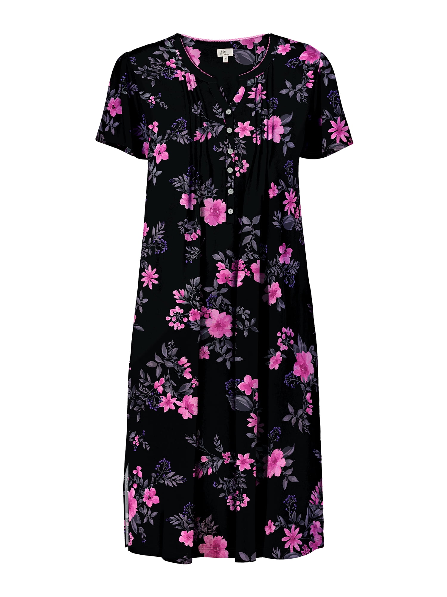 Aria Women’s Short Sleeve Split Neck Sweater Knit Nightgown, Sizes XS-5X