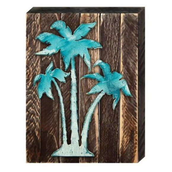 Vintage Tropical Island Palm Tree Art on Board Wall Decor