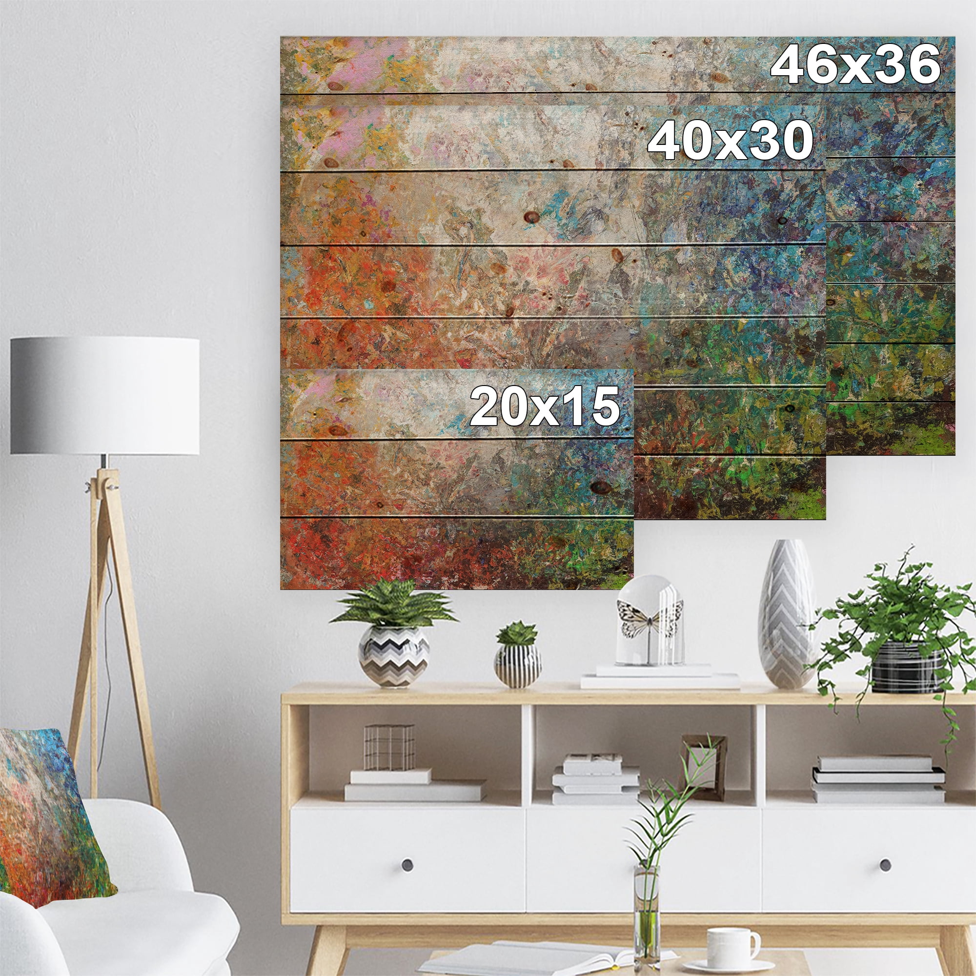 Designart 'Abstract Board Stained Art' Abstract Print on Natural Pine Wood