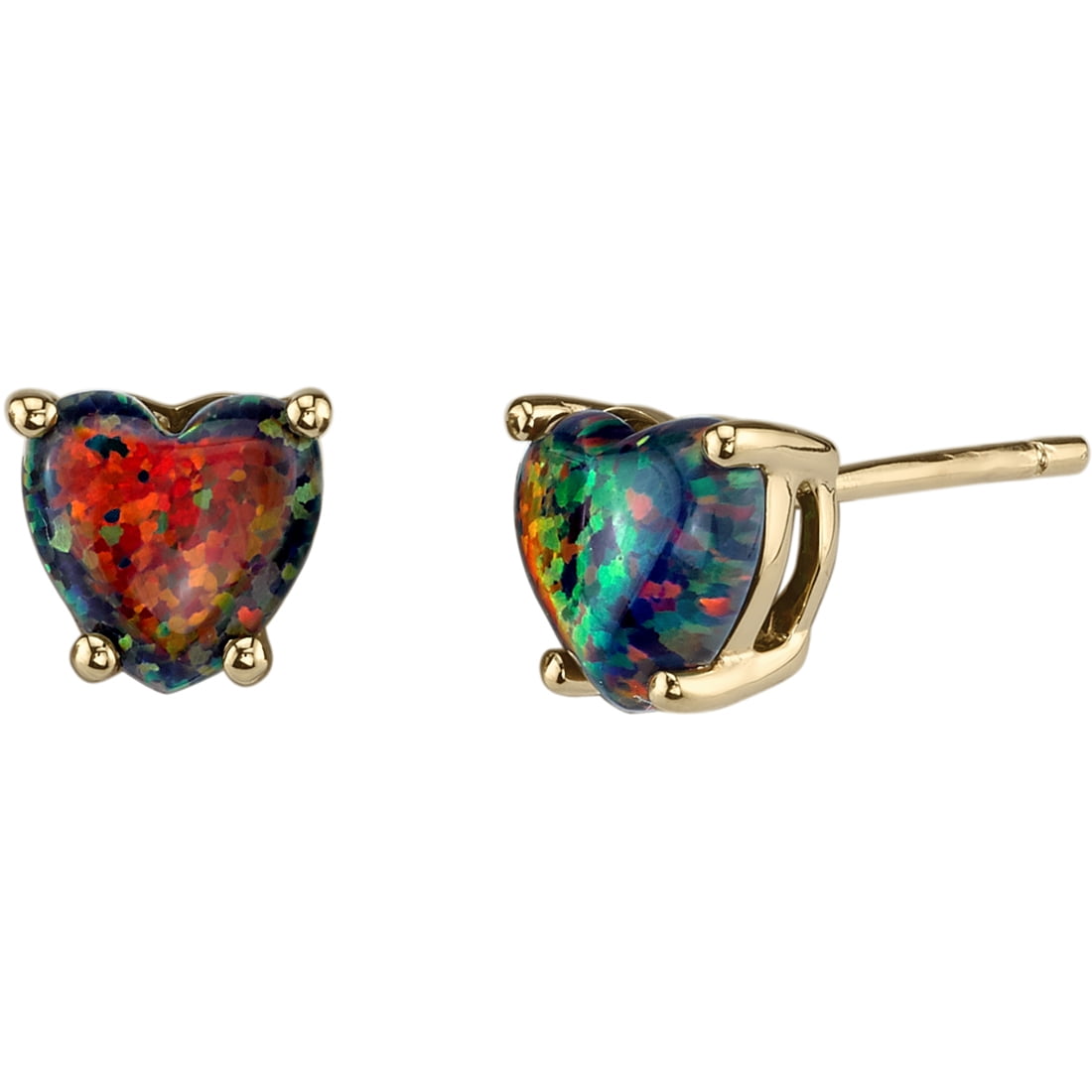 Oravo 1 Ct Heart Shape Created Black Opal Stud Earrings In 14k Yellow Gold Oravo 1 Ct Heart Shape Created Black Opal Stud Earrings In 14k Yellow Gold