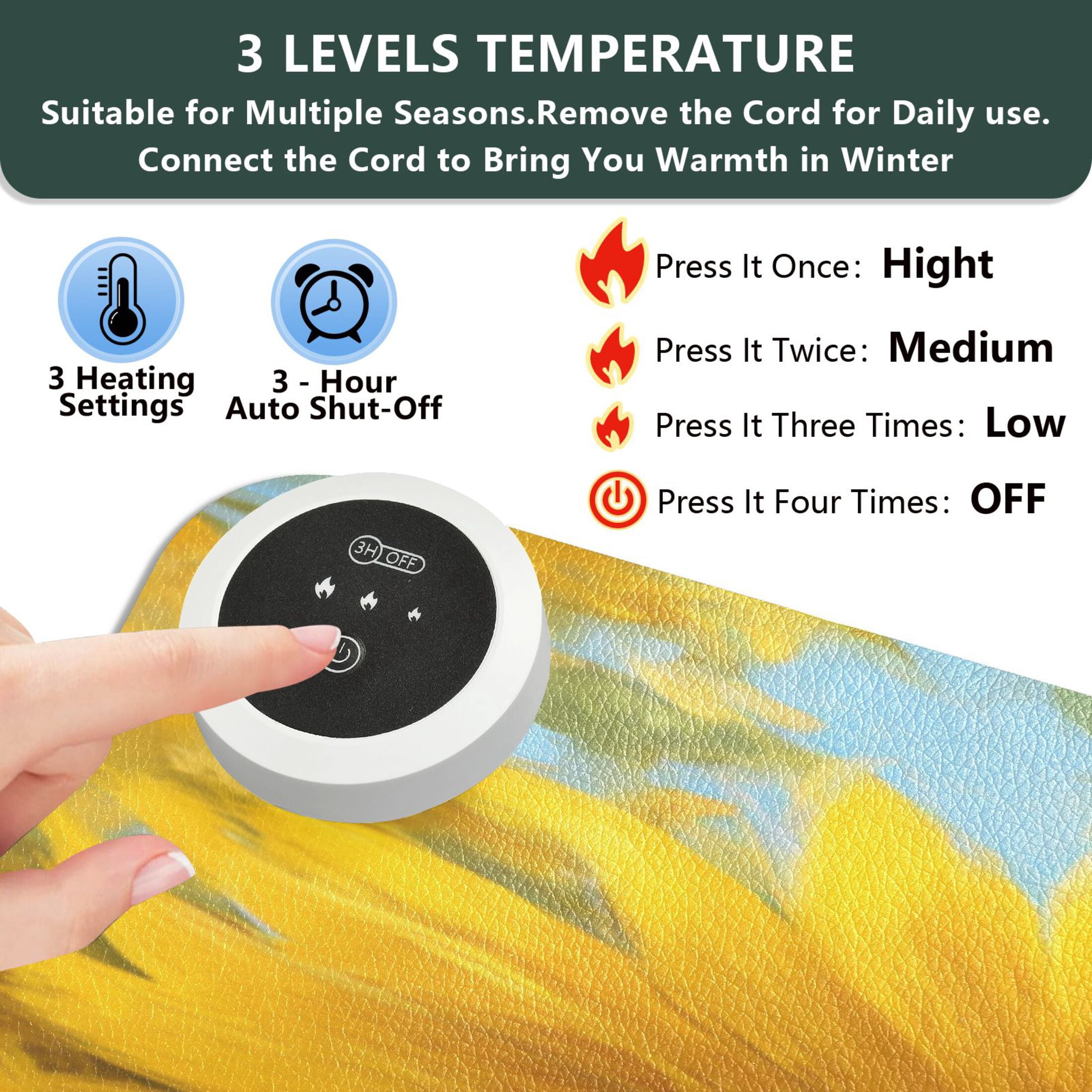 Large Heated Desk Mat Mouse Pad 31.5"x13"PU Leather Graphene Heating Desk Warmer with 3 Temperature Settings 110V US Plug Non-Slip Warm Pad for Home, Office, and Gaming Elegant Blue-eyed White Cat