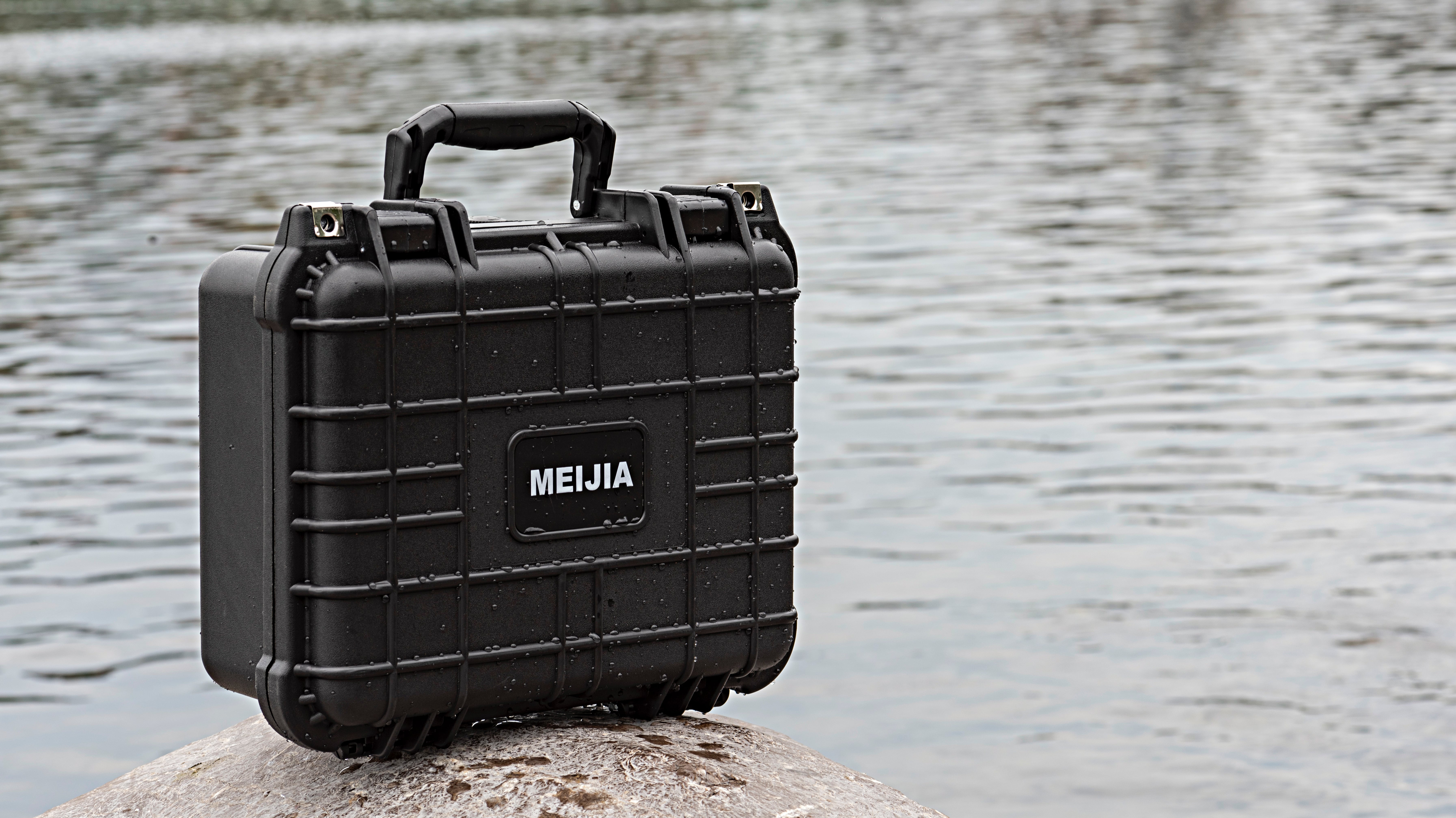 MEIJIA Portable All Weather IP67 Waterproof Hard Case with Foa,Fit Use of Drones,Camera,Equipments,Pistols,Elegant Black,13.35 x11.63x5.98inches