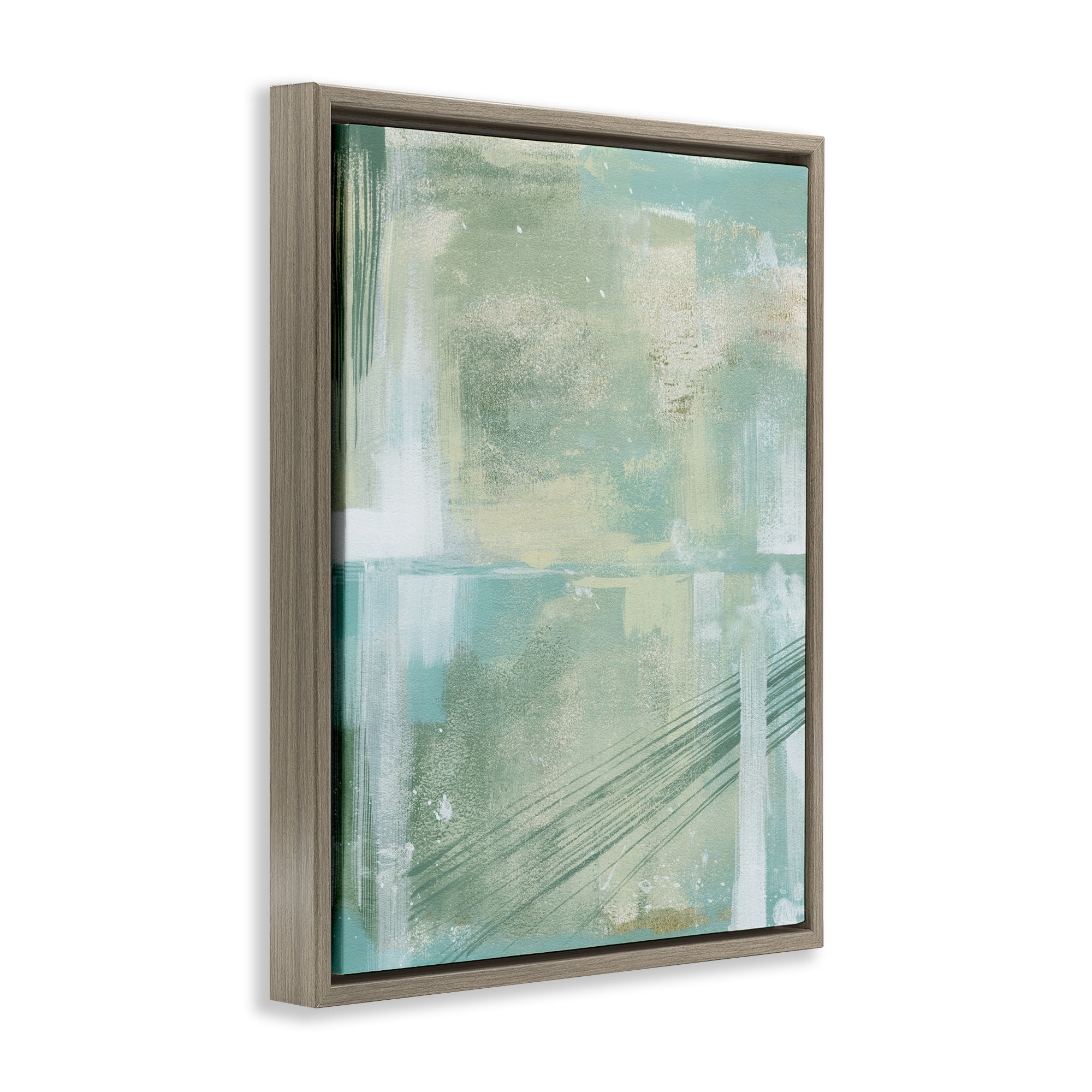 Stupell Industries Green Industrial Abstraction Abstract Painting Brown Floater Framed Canvas Art Print Wall Art, 17 x 21